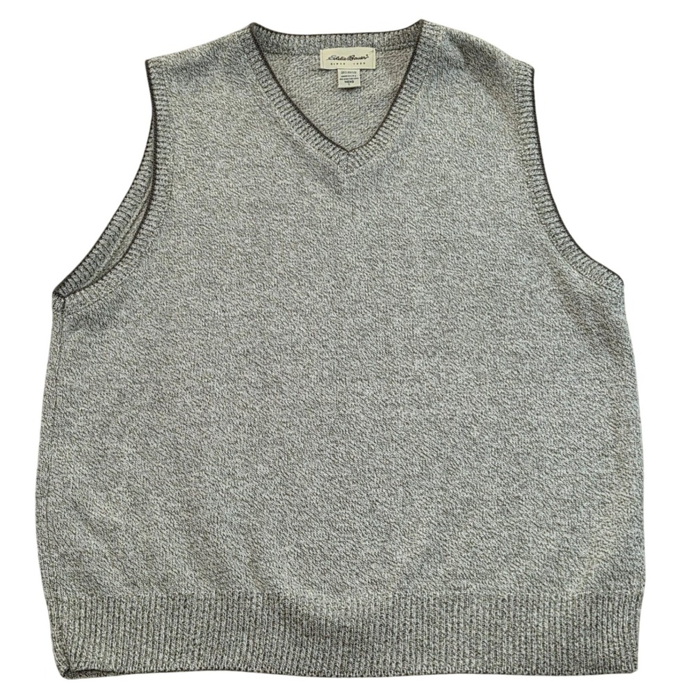 VTG Eddie Bauer Mens Large Knit Sweater Vest‎ Sleeveless Gray USA Made